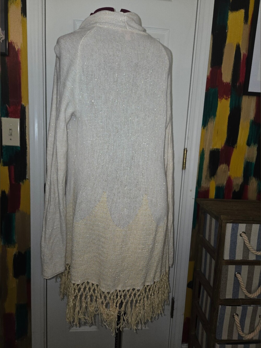 Lilly Pulitzer Medium Knit Beige Tassel Cotton Blend Cardigan Sweater - Picture 4 of 9